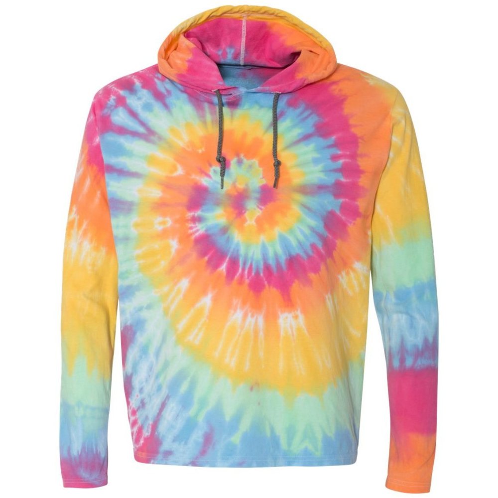 Plus Size Tie Dye Spiral Long Sleeve Hooded Tee Shirt Aerial Spiral 100% Cotton